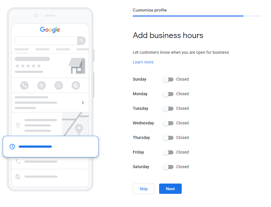 an image showing how to add business hours on GMB