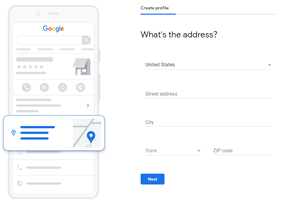 an image showing the address section for the GMB listing