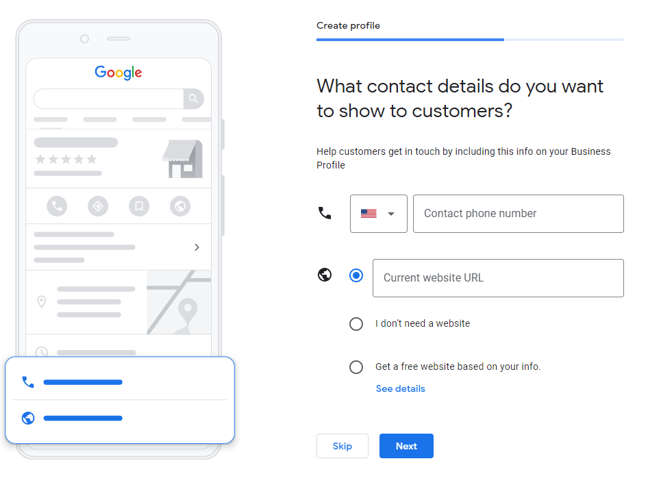 an image showing where to put the contact information on GMB