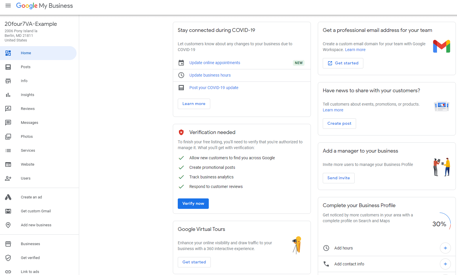 an image showing the Google Business listing dashboard