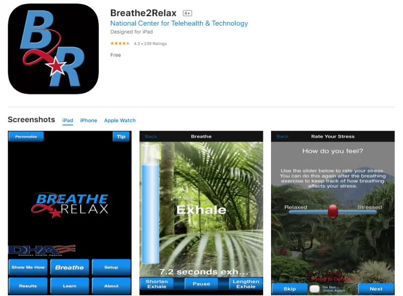 an image of the Breathe2Relax app on the App Store