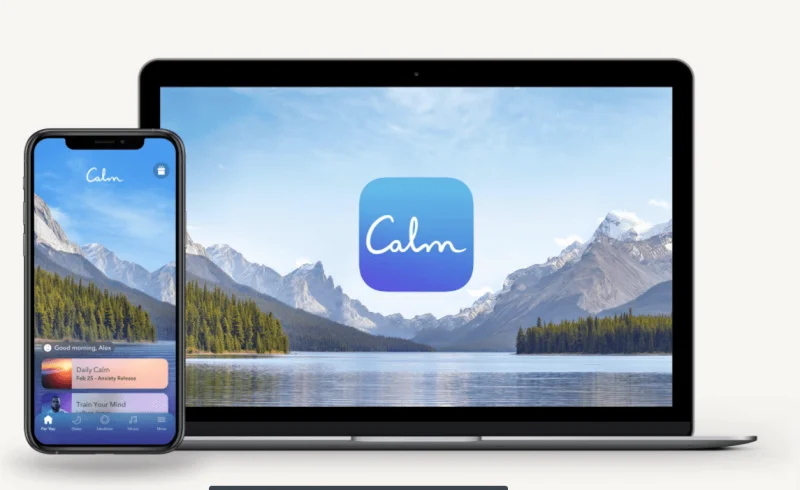 an image showing the Calm app on mobile and laptop