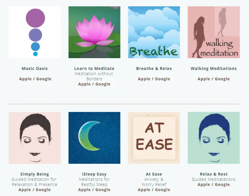 an image showing the many apps available for download at the Meditation Oasis website
