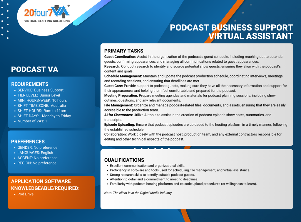 Podcast Support Virtual Assistant