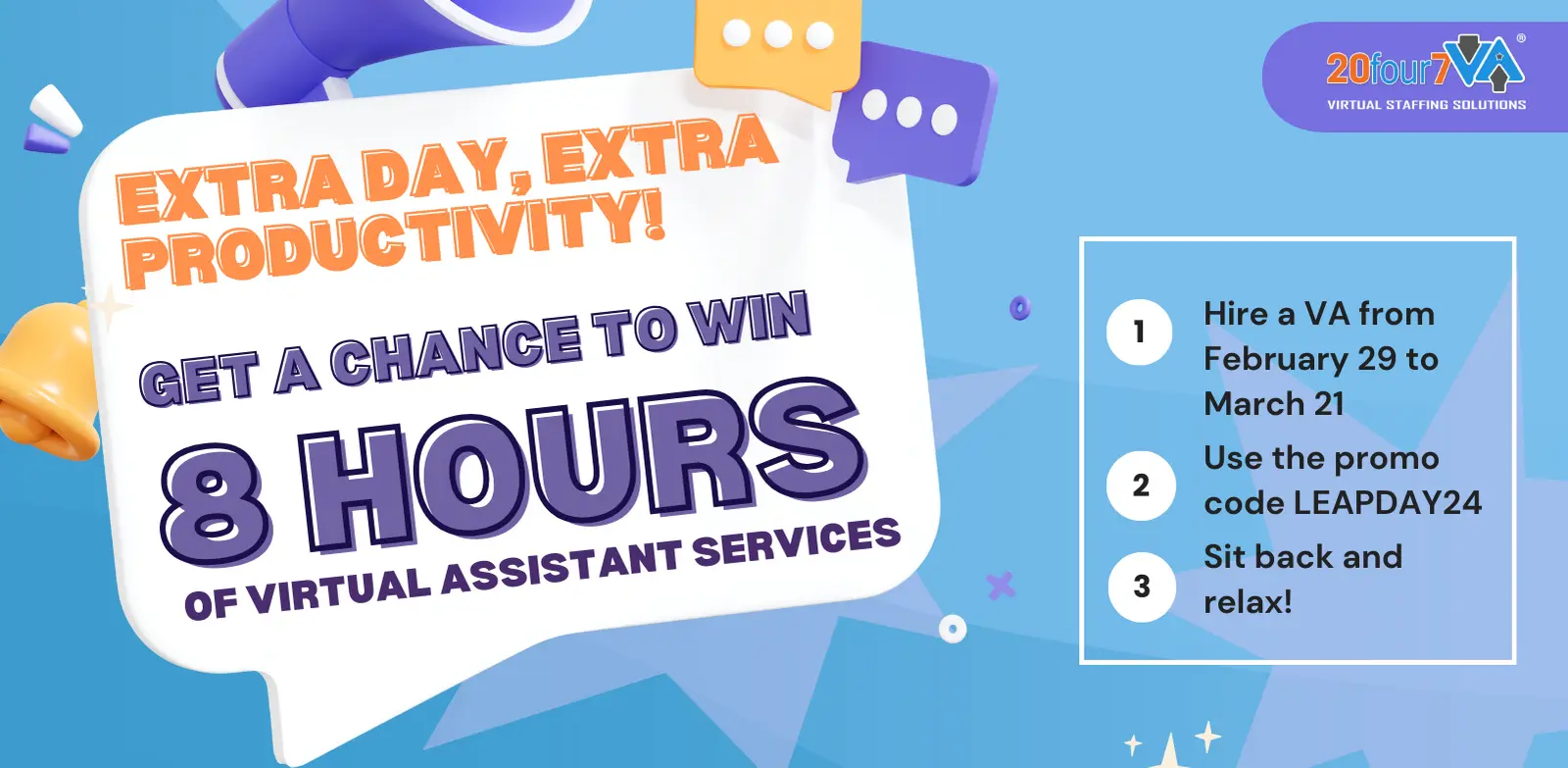 Leap Day 2024 Promo Win 8 FREE Virtual Assistant hours! 20four7VA