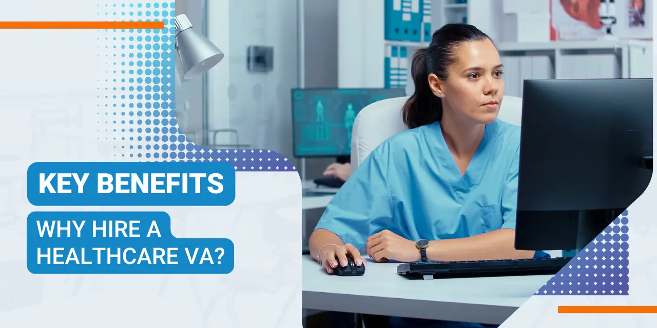 Woman working on a computer with another open screen and files behind her