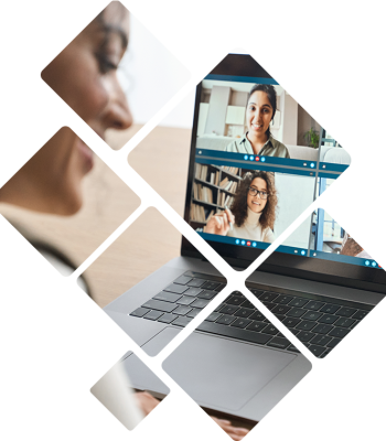 People on a video call smiling at each other