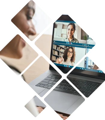 People on a video call smiling at each other