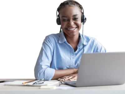 person-headphones-smiling Person with headphones on smiling at the camera